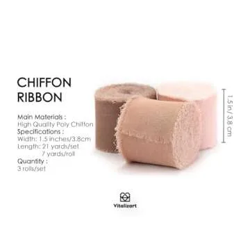 Vitalizart Dusty Rose Handmade Chiffon Silk Ribbon Fringe 1.5" x 21 Yd Frayed Edges Brown Ribbons fo...