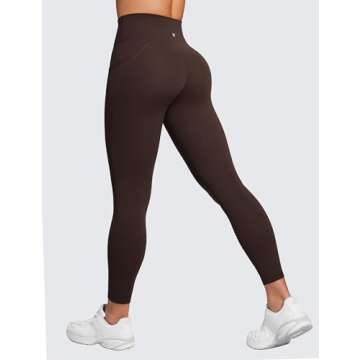 CRZ YOGA Butterluxe Womens Crossover Waist Workout Leggings with Pockets 25" - V Cross High Waist Gym Lounge Yoga Pants Hot Fudge Brown Small