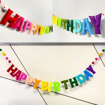Meygajoe Pre-Strung Happy Birthday Felt Banner
