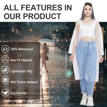 BREENHILL [8 Pack] Disposable Rain Ponchos Family Pack, Emergency Rain Ponchos Drawstring Hood Ponch...