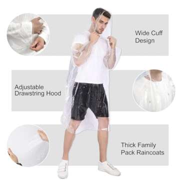 BREENHILL [8 Pack] Disposable Rain Ponchos Family Pack, Emergency Rain Ponchos Drawstring Hood Poncho Raincoat for Children and Adults
