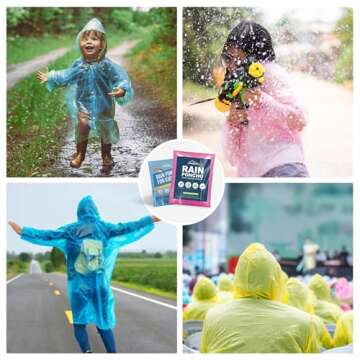 BREENHILL [8 Pack] Disposable Rain Ponchos Family Pack, Emergency Rain Ponchos Drawstring Hood Poncho Raincoat for Children and Adults