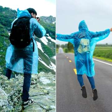 BREENHILL [8 Pack] Disposable Rain Ponchos Family Pack, Emergency Rain Ponchos Drawstring Hood Poncho Raincoat for Children and Adults