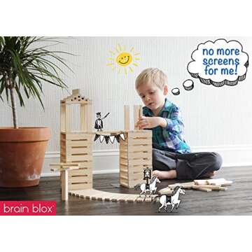 Brain Blox Natural Wooden Blocks for Kids Ages 4-8 - Montessori Blocks for Hands-on Learning - STEM and Architecture for Kids (200 Building Blocks)