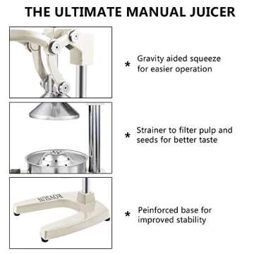 ROVSUN Commercial Grade Citrus Juicer Hand Press Manual Fruit Juicer Juice Squeezer Citrus Orange Lemon Pomegranate (White)