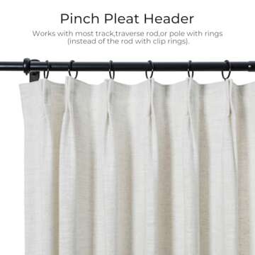 TWOPAGES 52 W x 108 L inch Pinch Pleat Unlined Darkening Drape Faux Linen Curtain Drapery Panel for Living Room Bedroom Meetingroom Club Theater Patio Door (1 Panel),Beige White