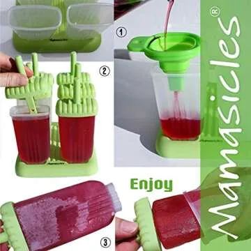 Popsicles Molds with Sticks for Summer Fun 6 Individual Pieces BPA Free Popsicle Holders for Kids Reusable Plastic Ice Pop Mold with Silicone Funnel and Cleaning Brush by Mamasicles