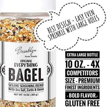 Everything Bagel Seasoning Blend Original XL 10 Ounce Jar - Bagel Allspice, Sesame Seasoning Spice Shaker, Delicious Blend of Sea Salt and Spices Garlic Powder Onion Flakes, Multi seasoning Shaker