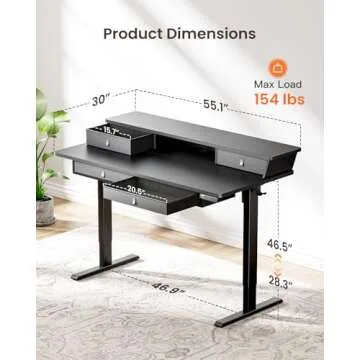 ErGear Standing Desk with Drawers, 55 x 30 Inches Height Adjustable Desk with Storage, Electric Sit Stand Desk, 4 Memory Preset Computer Home Office Desk with Cable Management Tray, Black