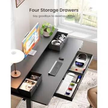 ErGear Standing Desk with Drawers, 55 x 30 Inches Height Adjustable Desk with Storage, Electric Sit Stand Desk, 4 Memory Preset Computer Home Office Desk with Cable Management Tray, Black