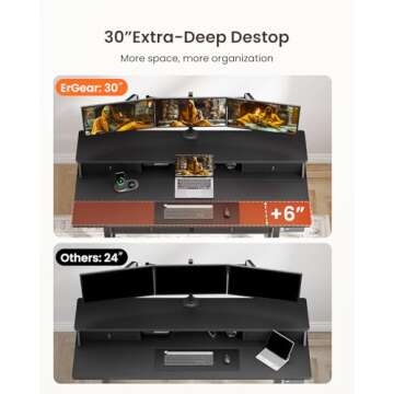 ErGear Standing Desk with Drawers, 55 x 30 Inches Height Adjustable Desk with Storage, Electric Sit Stand Desk, 4 Memory Preset Computer Home Office Desk with Cable Management Tray, Black