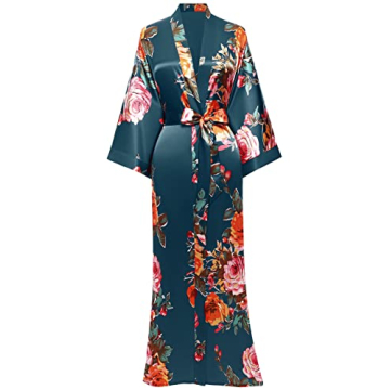 BABEYOND Women's Kimono Robe Long Satin Silky Floral Lightweight Bridesmaid Wedding