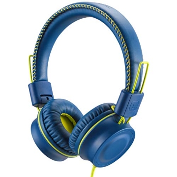 POWMEE M2 Kids Wired Headphones - Tangle-Free Blue