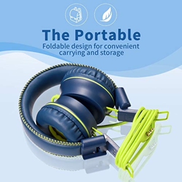 POWMEE M2 Kids Wired Headphones - Tangle-Free Blue