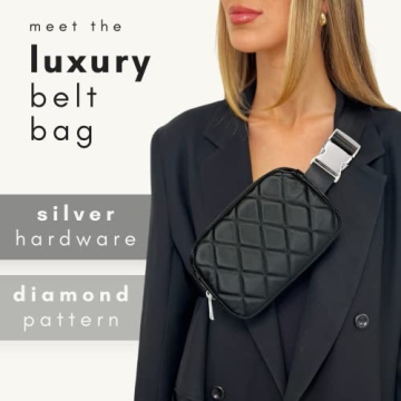 Boutique Luxury Chain Belt Bag | Crossbody Bag Leather Fanny Pack for Women Fashionable | Cute Everywhere Bum Hip Waist Pack | Small Travel Fashion Chest Bag (Small Strap, Black Silver | Diamond)