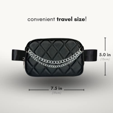 Boutique Luxury Chain Belt Bag | Crossbody Bag Leather Fanny Pack for Women Fashionable | Cute Everywhere Bum Hip Waist Pack | Small Travel Fashion Chest Bag (Small Strap, Black Silver | Diamond)