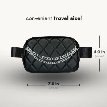 Boutique Luxury Chain Belt Bag | Crossbody Bag Leather Fanny Pack for Women Fashionable | Cute Everywhere Bum Hip Waist Pack | Small Travel Fashion Chest Bag (Small Strap, Black Silver | Diamond)