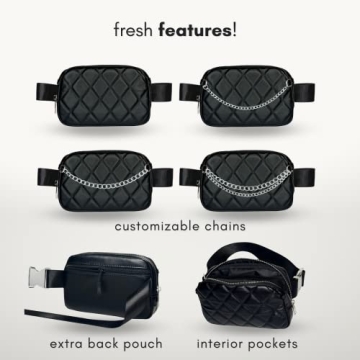 Boutique Luxury Chain Belt Bag | Crossbody Bag Leather Fanny Pack for Women Fashionable | Cute Everywhere Bum Hip Waist Pack | Small Travel Fashion Chest Bag (Small Strap, Black Silver | Diamond)