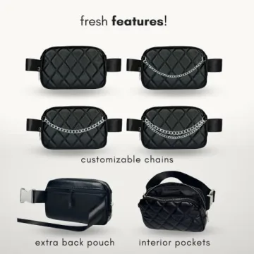 Boutique Luxury Chain Belt Bag | Crossbody Bag Leather Fanny Pack for Women Fashionable | Cute Everywhere Bum Hip Waist Pack | Small Travel Fashion Chest Bag (Small Strap, Black Silver | Diamond)