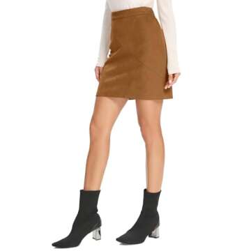 Simplee Women's High Waist Faux Suede Mini Bodycon Skirt