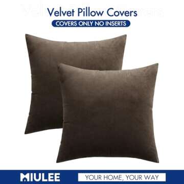 MIULEE Pack of 2 Decorative Velvet Pillow Covers Soft Square Throw Pillow Covers Solid Cushion Covers Pillow Cases for Sofa Bedroom Car 20 x 20 Inch 50 x 50 Cm Dark Coffee