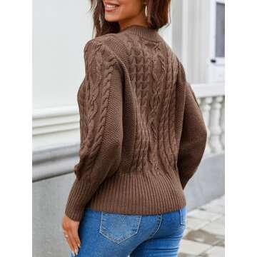 Saodimallsu Womens Cropped Cardigan Sweaters Cable Knit Chunky Button Down Lantern Sleeve Open Front Fall Sweater Coats Coffee