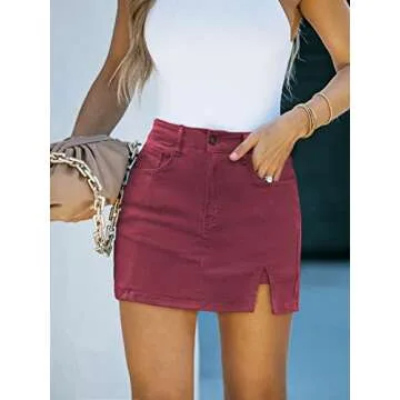 luvamia Skorts Skirts for Women Denim Mini Skirt Side Slit with High Waisted Jean Shorts Stretchy Re...