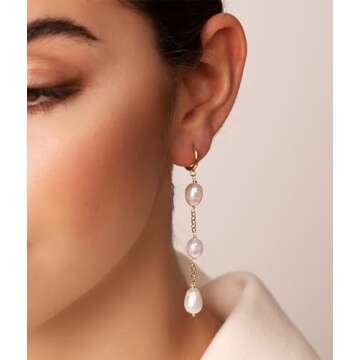 HBFashion Pearl Drop Earrings for Women,Gold Pearl Earrings Dangling Wedding Earrings for Brides Bri...