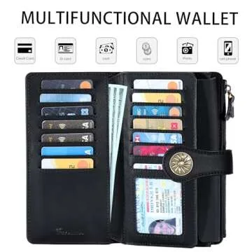 Travelambo Wallets Women RFID Large Capacity Luxury Waxed Leather Clutch Wallet Multi Card Organizer