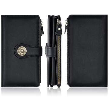 Travelambo Wallets Women RFID Large Capacity Luxury Waxed Leather Clutch Wallet Multi Card Organizer