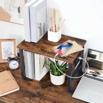 HOOBRO Printer Stand for Desk, Desktop Printer Stand with Charging Station, Small Printer Table with...