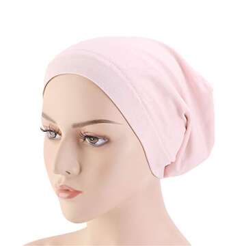 Premium Sleep Cap Beanie Slap Hat Satin Turban Cotton Turban Satin Silk Lined Cotton Outer Chemo Caps (Shell Pink)