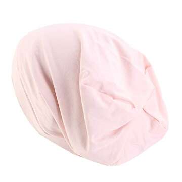 Premium Sleep Cap Beanie Slap Hat Satin Turban Cotton Turban Satin Silk Lined Cotton Outer Chemo Caps (Shell Pink)