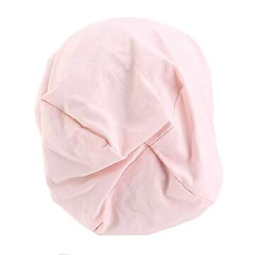 Premium Sleep Cap Beanie Slap Hat Satin Turban Cotton Turban Satin Silk Lined Cotton Outer Chemo Caps (Shell Pink)