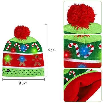 2 Pack Christmas LED Light-up Knitted Beanie Hat Colorful with 3 Flashing Modes for Holiday Xmas Christmas Party Supplies(One Size Fits More)