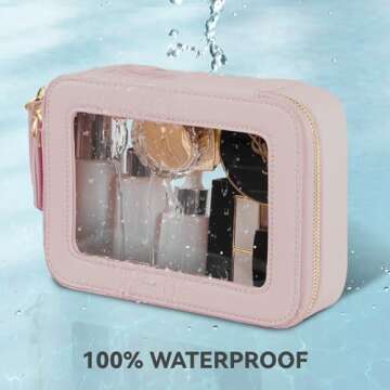 Prite Clear Makeup Bag Cosmetic Organizer Case Waterproof Travel Toiletry Bag Skincare Pouch with Golden Zipper(Pearlescent Pink)