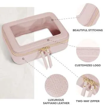 Prite Clear Makeup Bag Cosmetic Organizer Case Waterproof Travel Toiletry Bag Skincare Pouch with Golden Zipper(Pearlescent Pink)