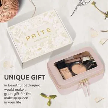 Prite Clear Makeup Bag Cosmetic Organizer Case Waterproof Travel Toiletry Bag Skincare Pouch with Golden Zipper(Pearlescent Pink)