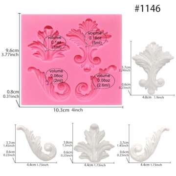 Funshowcase 4 Cavity Vintage Curlicue Lace and Scroll Silicone Mold for Cake Border Cupcake Topper Decoration, Sugar paste, Chocolate, Fondant, Resin, Polymer Clay Projects