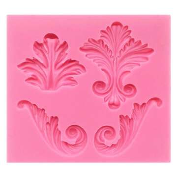 Funshowcase 4 Cavity Vintage Curlicue Lace and Scroll Silicone Mold for Cake Border Cupcake Topper Decoration, Sugar paste, Chocolate, Fondant, Resin, Polymer Clay Projects
