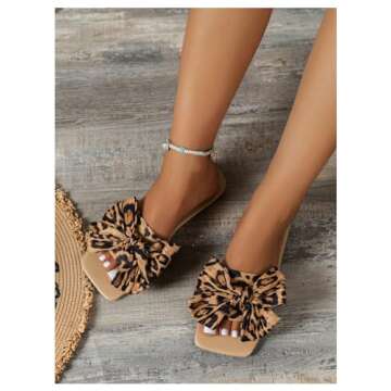 Verdusa Women's Square Toe Bow Slide Sandals Casual Summer Sandals Brown 8.5