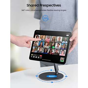 BENKS Magnetic iPad Stand Holder, Foldable Portable Tablet Holder, 360° Adjustable Rotating Aluminium Table Stand Upgrade for Apple iPad Pro 12.9 Inch 3rd/4th/5th/6th, New iPad Air 13"(2024)-Gray