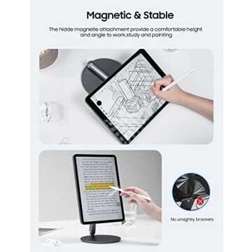 BENKS Magnetic iPad Stand Holder, Foldable Portable Tablet Holder, 360° Adjustable Rotating Aluminium Table Stand Upgrade for Apple iPad Pro 12.9 Inch 3rd/4th/5th/6th, New iPad Air 13"(2024)-Gray