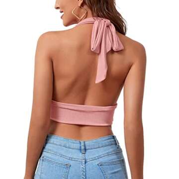 LYANER Women's Halter Cowl Neck Crop Top Tie Back Sleeveless Sexy Club Cami Light Pink Medium