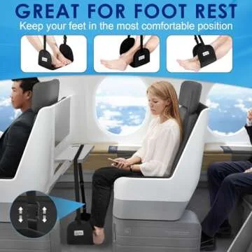 CERBONNY Airplane Foot Rest - Portable and Adjustable Foot Hammock,Airplane Travel Flight Essential for Relaxing Your Feet During Airplane Journeys - Office Footrests (Black)