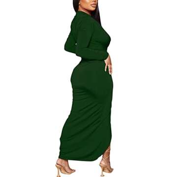 Acelyn Long Sleeve Maxi Dress Deep V Neck Bodycon