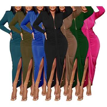 Acelyn Long Sleeve Maxi Dress Deep V Neck Bodycon