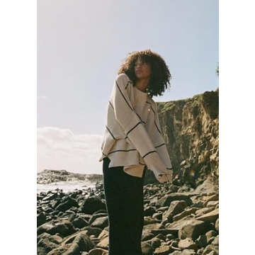 Women's Oversized Crewneck Sweaters Batwing Long Sleeve Side Slit Ribbed Knit Pullover Sweater Tops