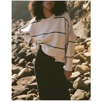 Women's Oversized Crewneck Sweaters Batwing Long Sleeve Side Slit Ribbed Knit Pullover Sweater Tops