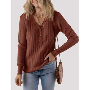 Stylish MEROKEETY Women's Long Sleeve V Neck Ribbed Sweater